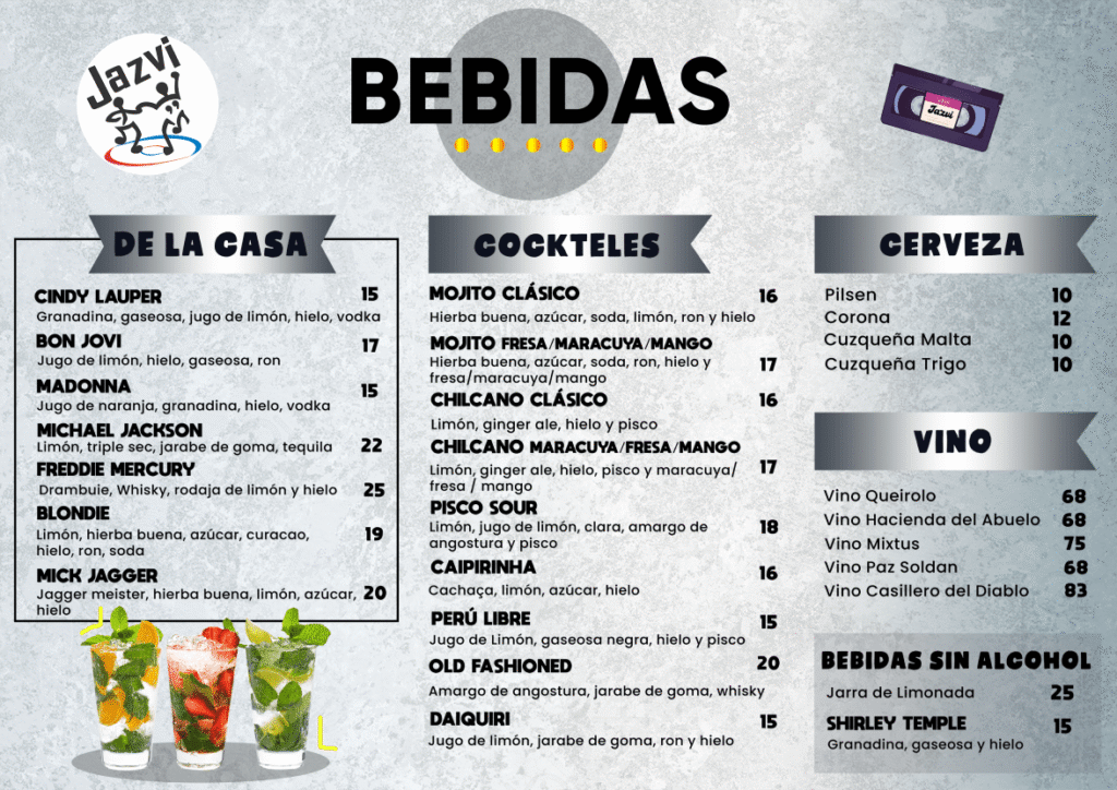 Menu cocteles jazvi